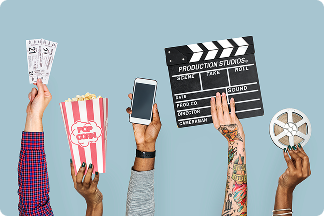 Graphe de 4 millions d'oeuvres Mains tenant des éléments de cinéma (ticket, popcorn..)